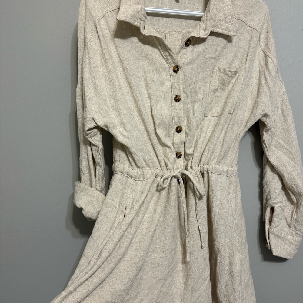 Casual Beige Linen Button-Up Romper